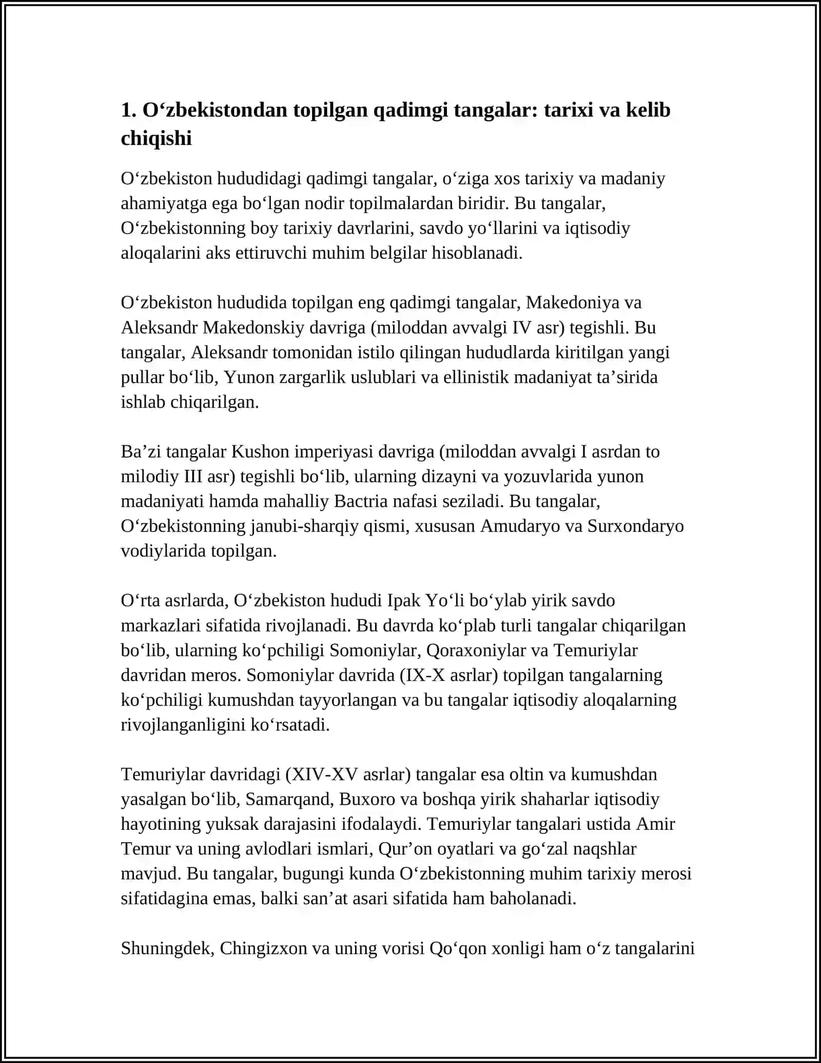 O‘zbekistondan topilgan eng qadimgi tangalar va ularning o‘lkada tovar-pul munosabatlari 3