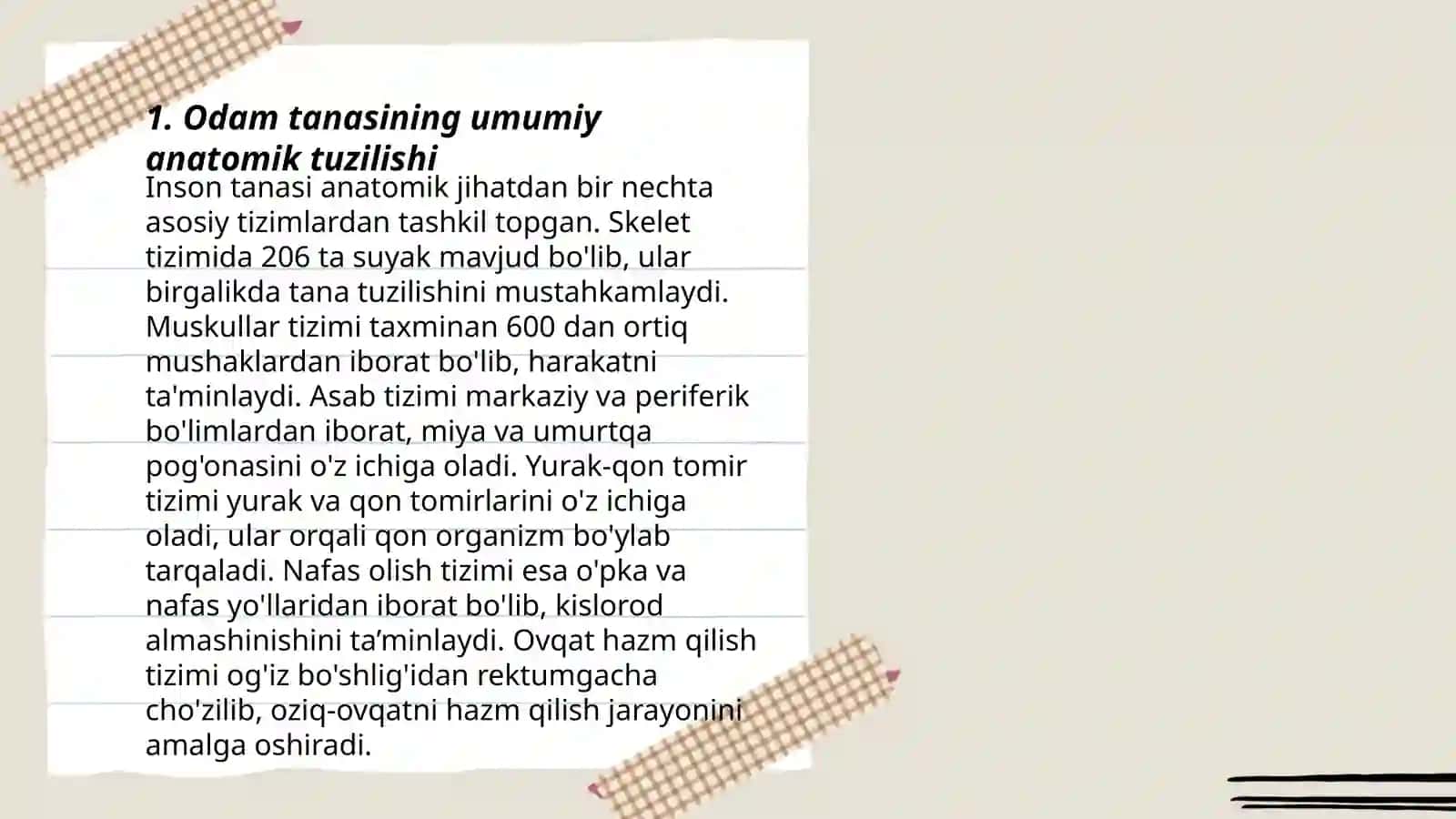 Odam va uning organlari tizimi tuzilishi va vazifalari 3