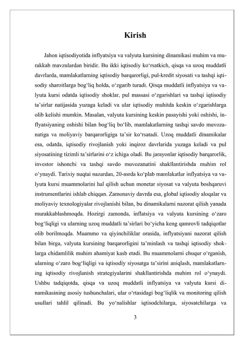 QISQA VA UZOQ MUDDATLI INFLYATSIYA VA VALYUTA KURSI DANAMIKASI 3