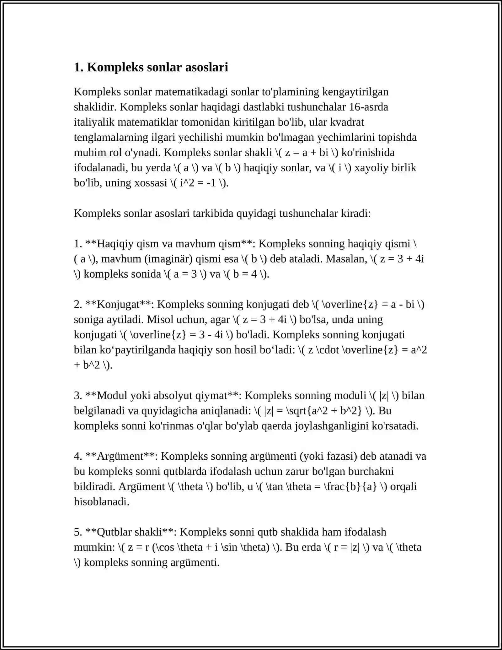 KOMPLEKS SONDAN ILDIZ CHIQARISH 3