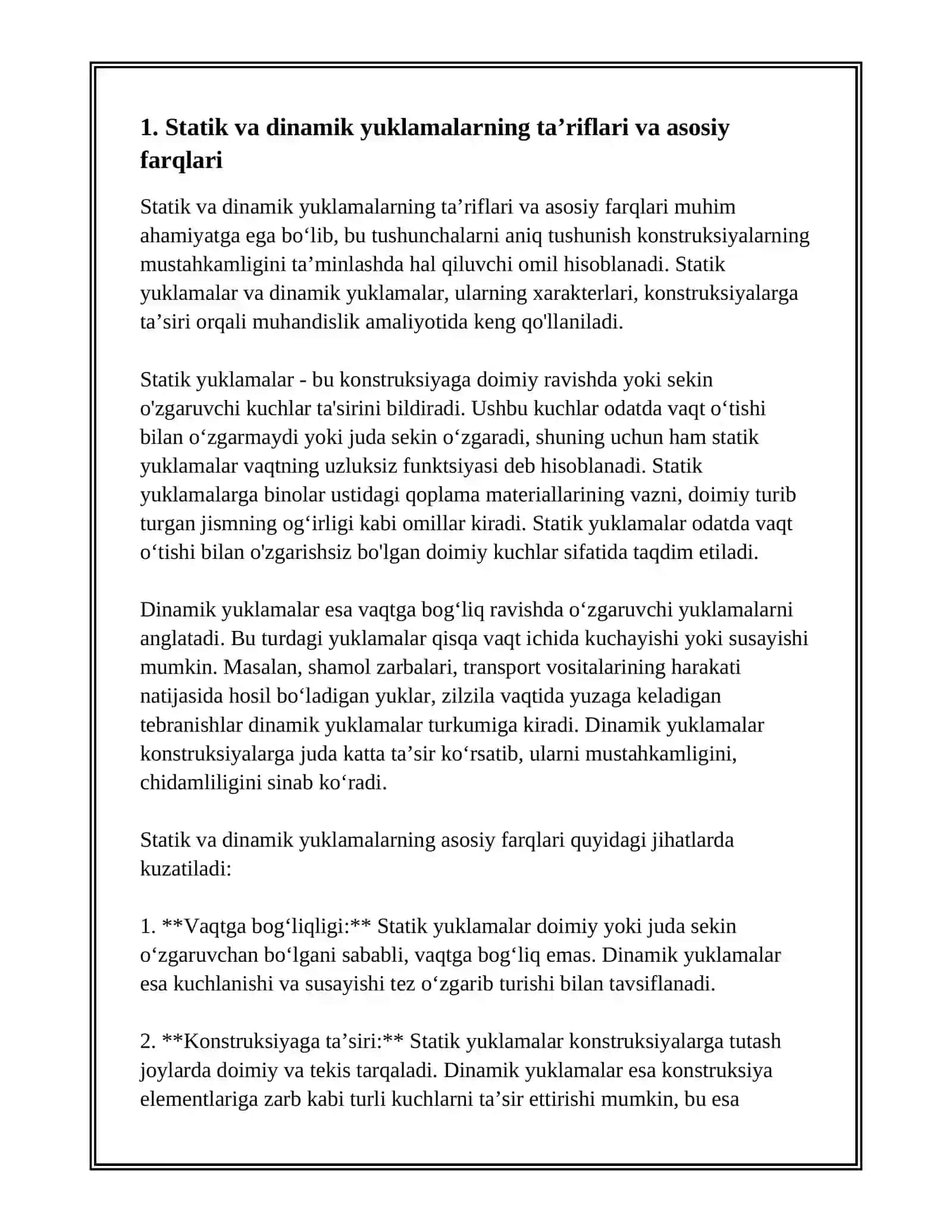 REAL YUKLANISHLARNING KONSTRUKSIYALAR MUSTAHKAMLIGIGA TA’SIRI: STATIK VA DINAMIK YUKLAMALARNI SOLISHTIRISH 3
