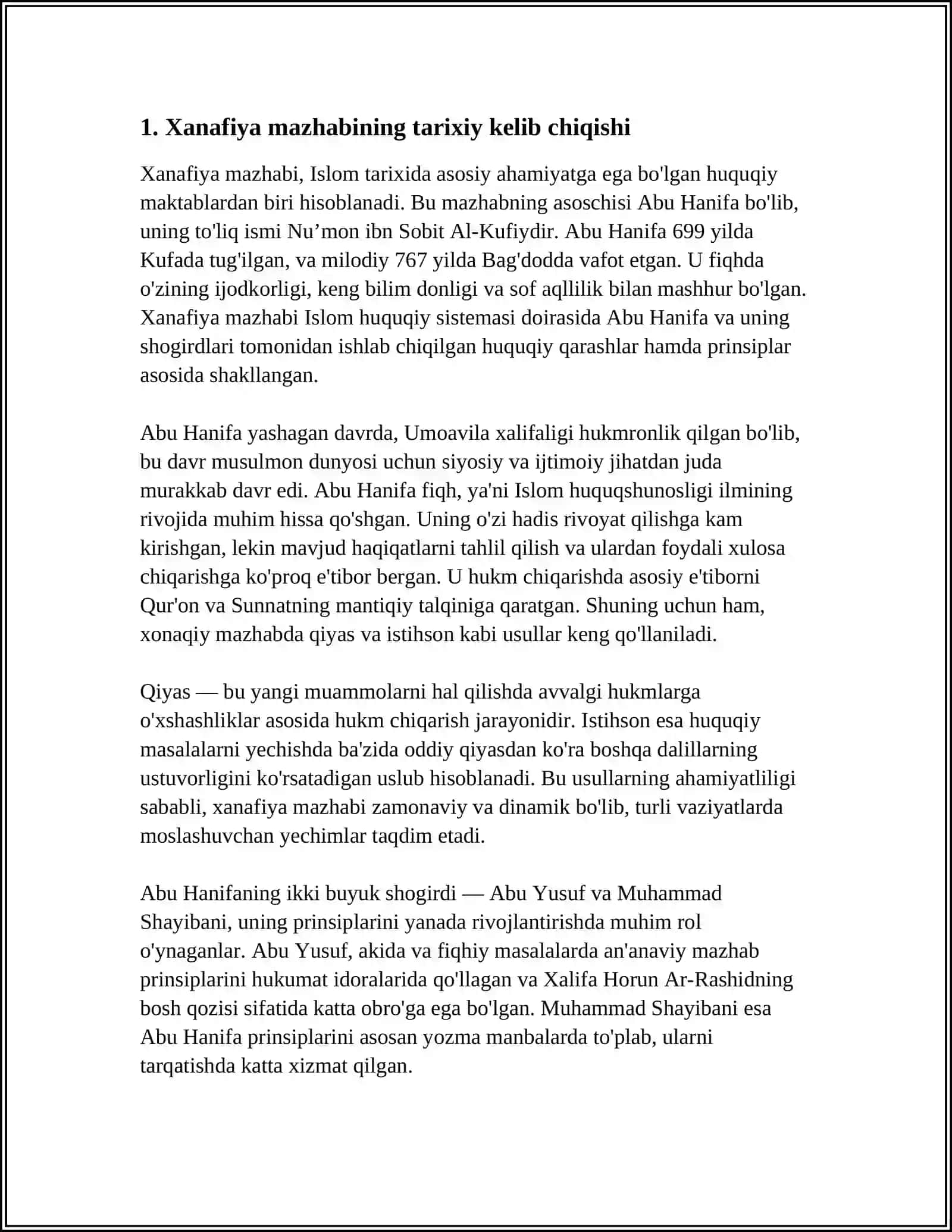 MUSTAQIL ISH Mavzu: XANAFIYLIK VA SHOFIYLIK FIQIXIY MAKTABLAR 3