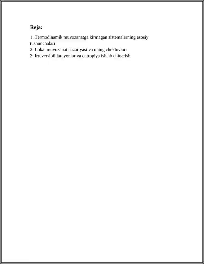 TERMODINAMIK MUVOZANATDA BOʻLMAGAN SISTEMALAR VA ENERGIYANING MOLEKULA ERKINLIK DARAJALARI 3