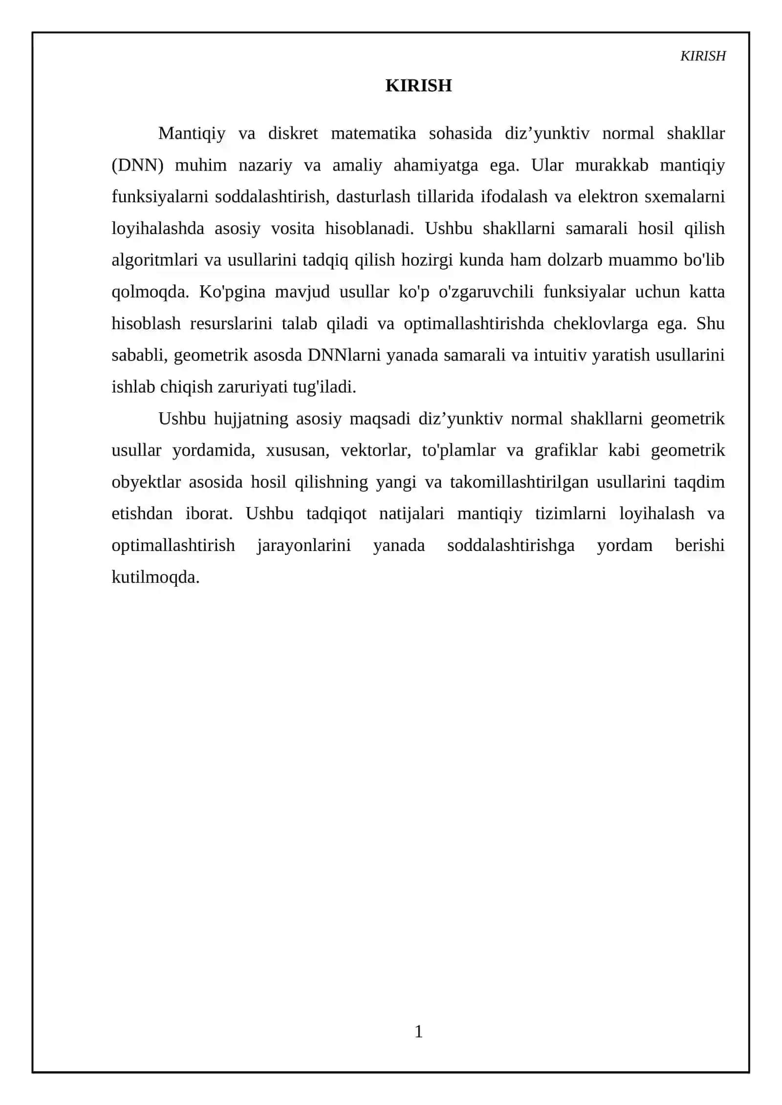 Tupikli diz’yunktiv normal shakllarni geometrik asosda yasash usullari 3