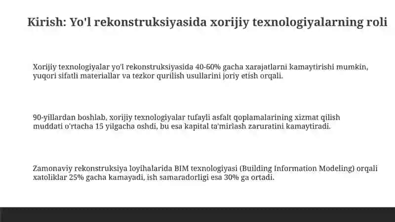 Avtomobil yoʻllarini rekonstruksiya qilishda chet-el texnologiyasi 3