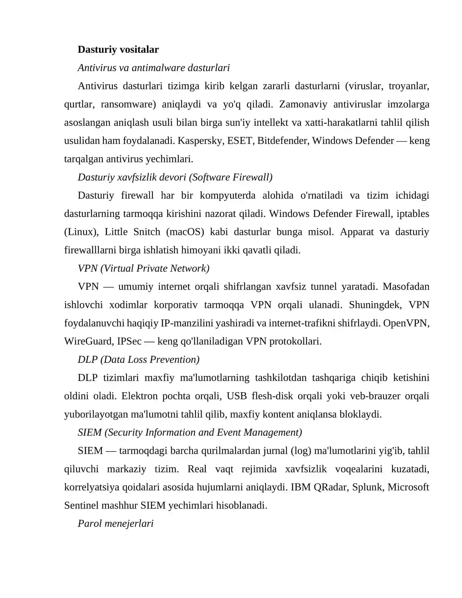Axborot xavfsizligini ta'minlashning apparat-dasturiy vositalari va kriptografik usullari 3