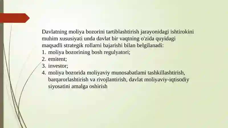 MOLIYA BOZORINI MUVOFIQLASHTIRISH VANAZORAT QILISH ASOSLARI 3