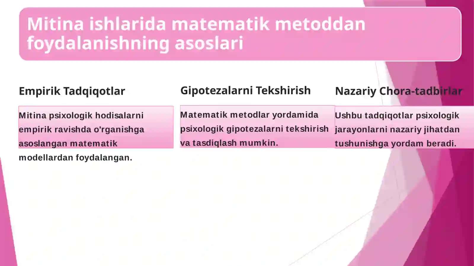 Psixologiyada matematik metodni qo'llash bo'yicha O.V.Mitina tomonidan chop etilgan maqolalarining psixologik tahlili 3