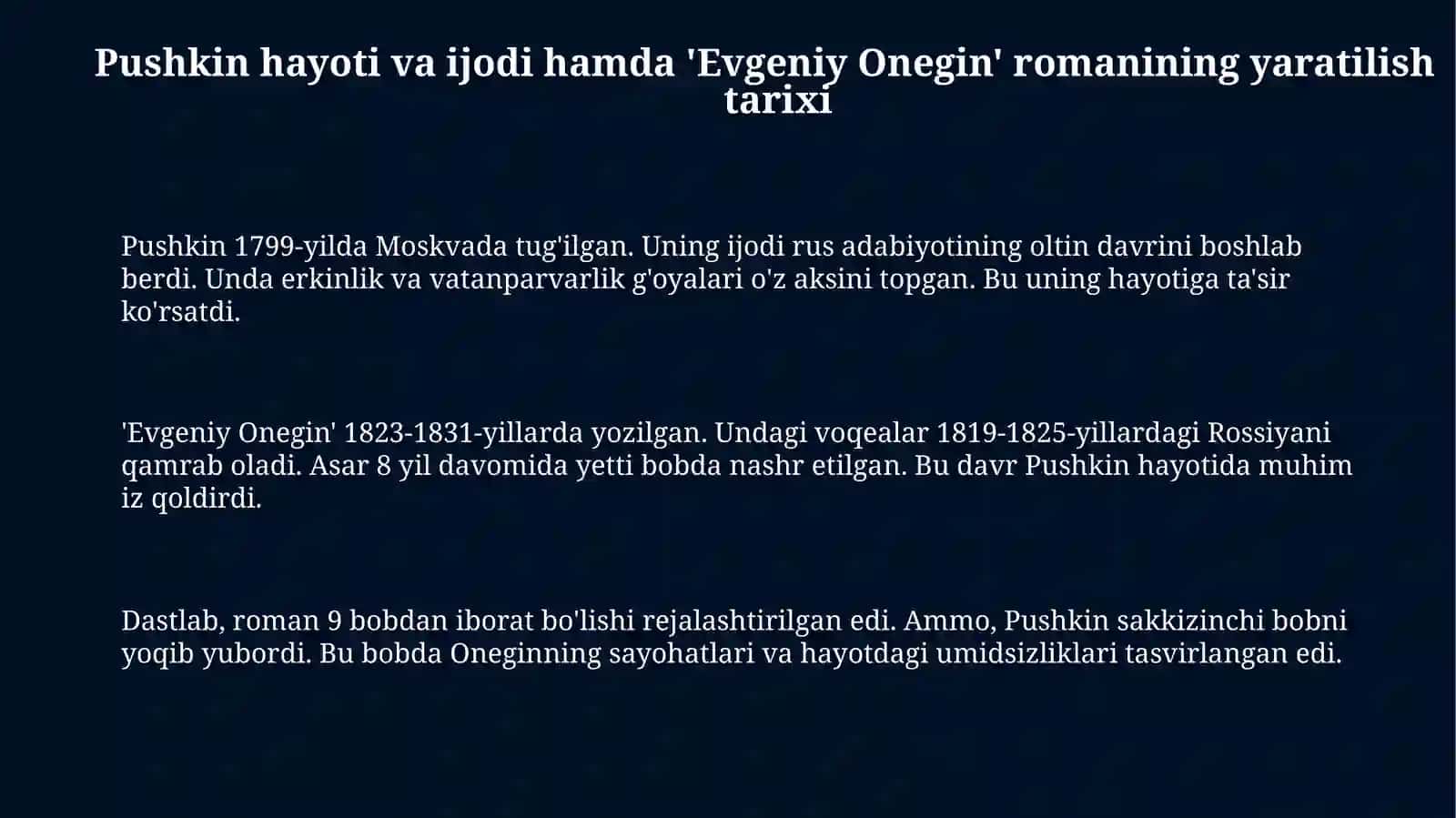 Pushkin va “Evgeniy Onegin” romanining yaratilishi 3