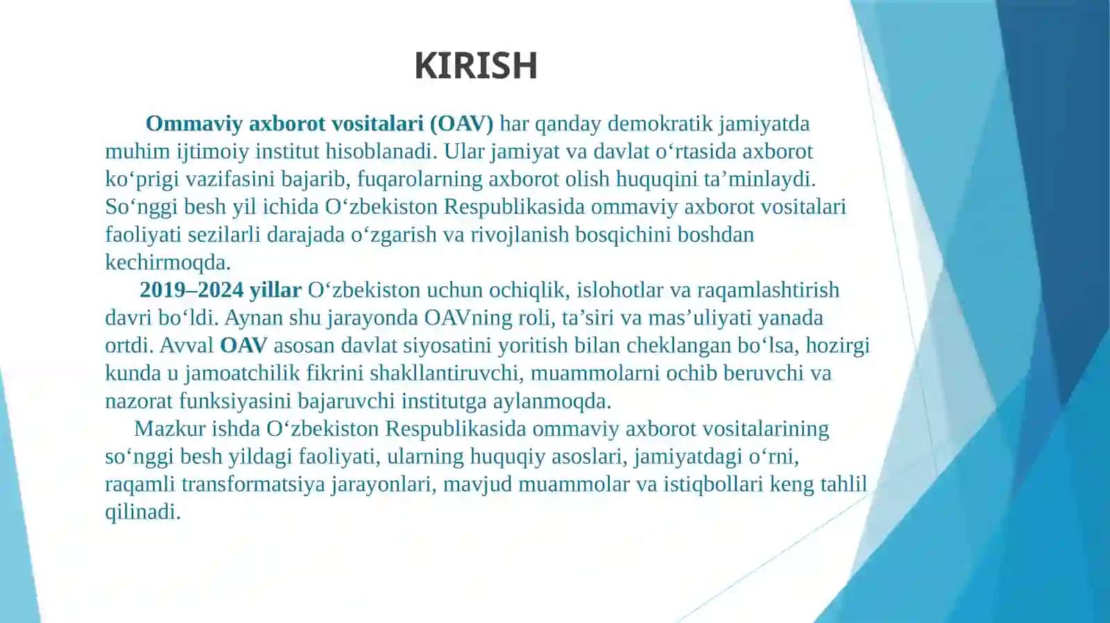 Oʻzbekiston Respublikasida ommaviy axborot vositalarining faoliyati 3