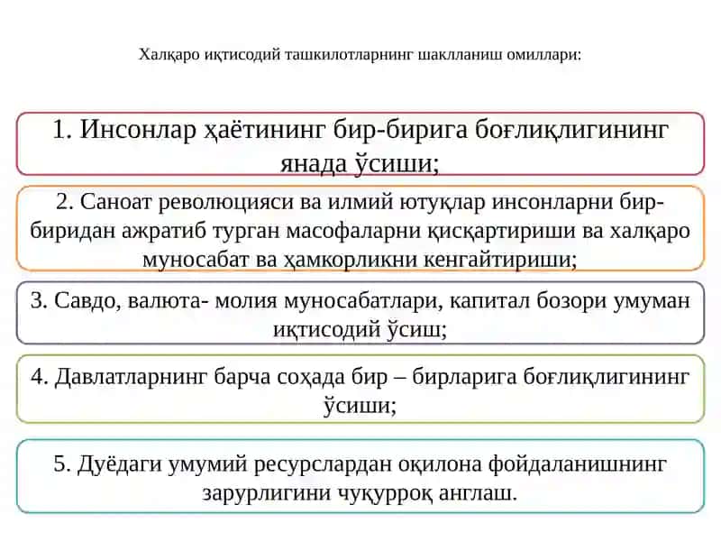 Жаҳон иқтисодиётни глобаллашувининг ҳаракатлантирувчи кучлари, белгилари ва шакллари 3