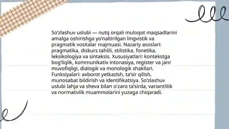 Soʻzlashuv uslubi. Oʻzbek tili lahja va shevalari 3