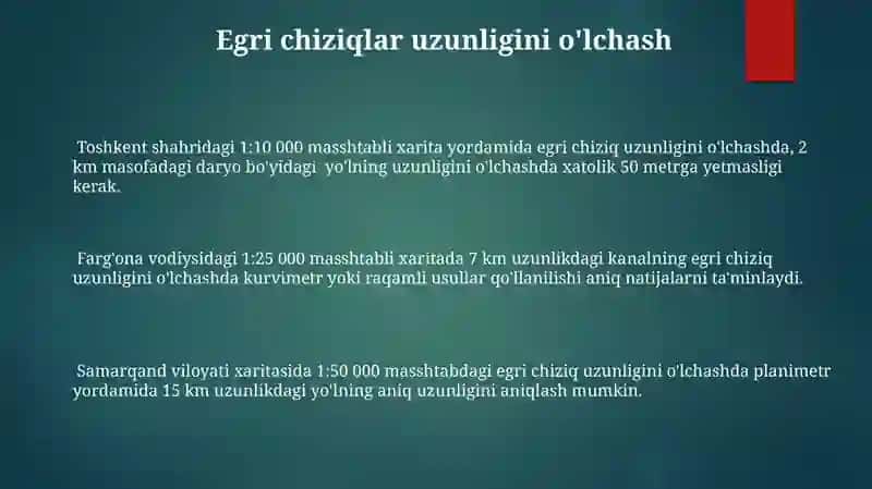 Kartadagi obyektlarning uzinliklari va maydonlarini oʻlchash 3