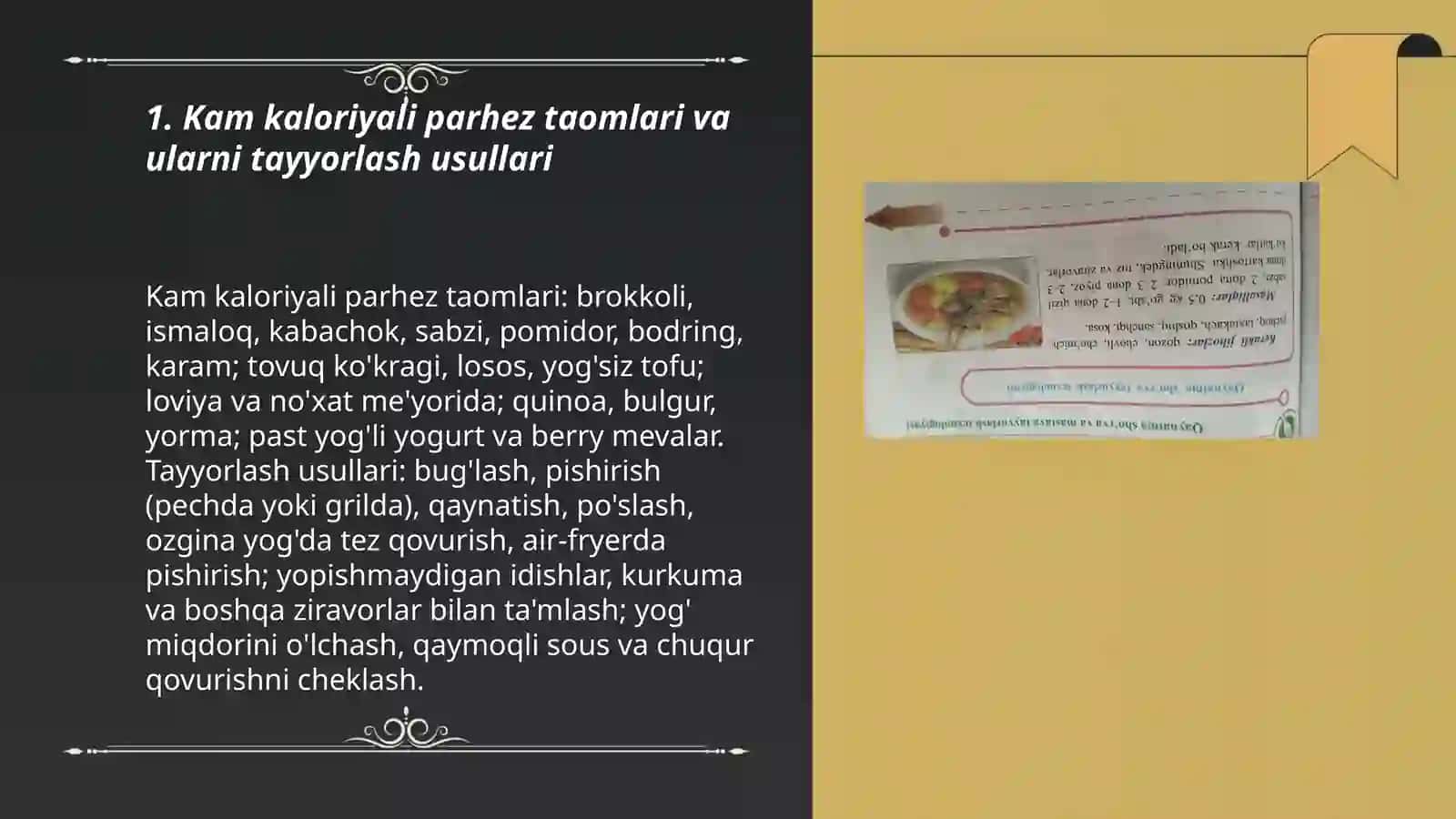 Kam kaloriyali parhez taomlari va ularni tayyorlash usullari 3