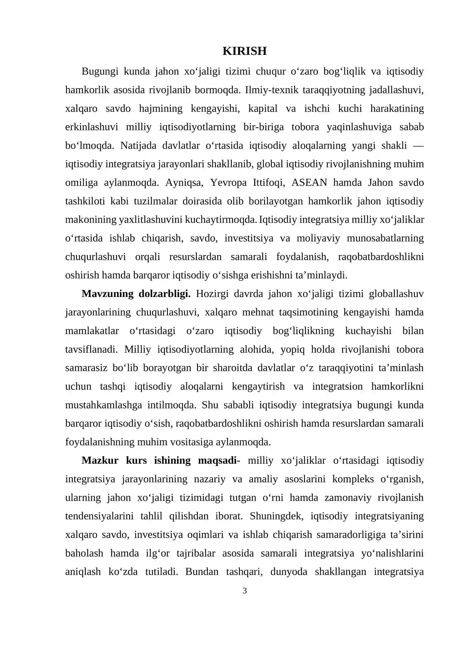 Milliy xo’jaliklar o’rtasidagi iqtisodiy integratsiya jarayonlarining rivojlanish tendensiyalari 3