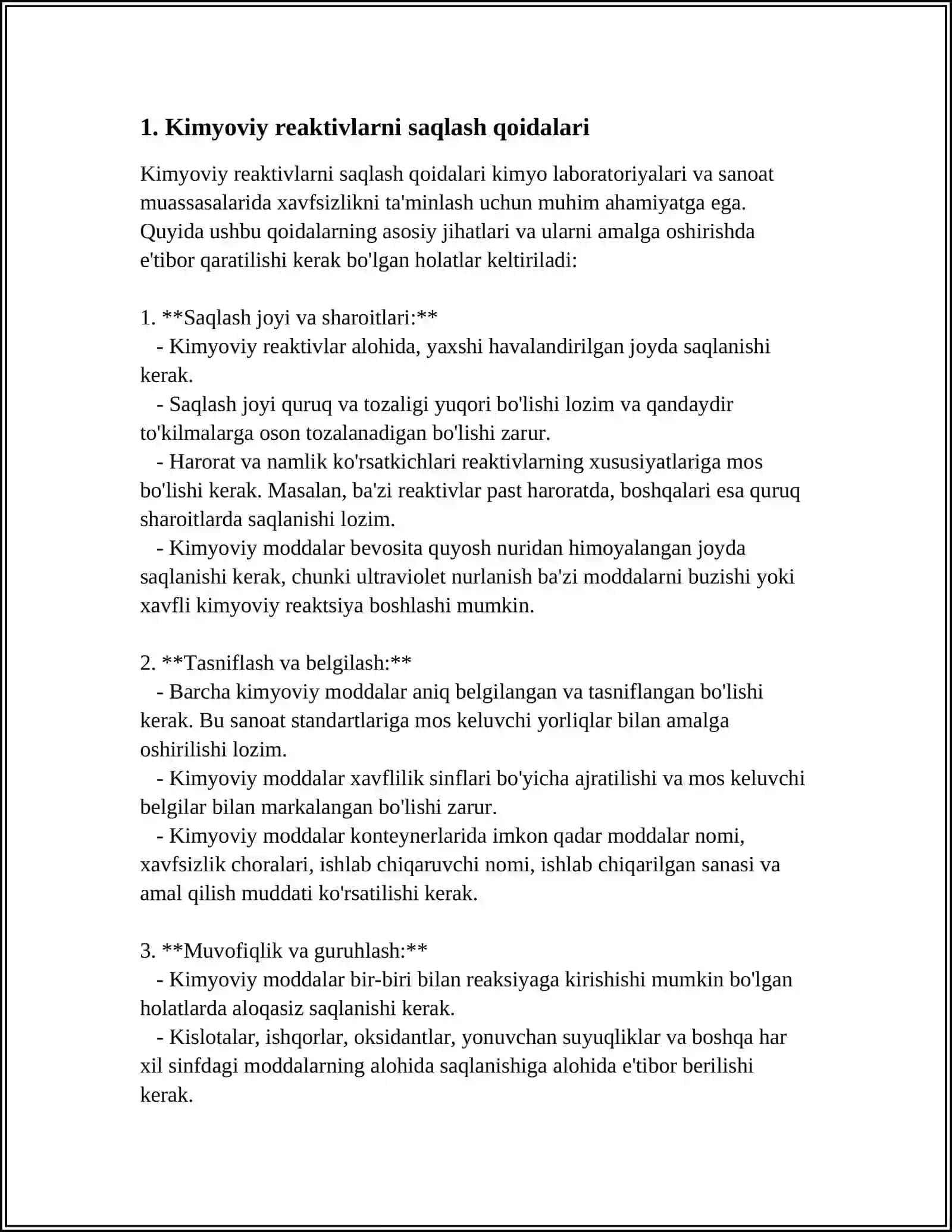 KIMYOVIY REAKTIVLAR. LABORATORIYA IDISHLARI 3