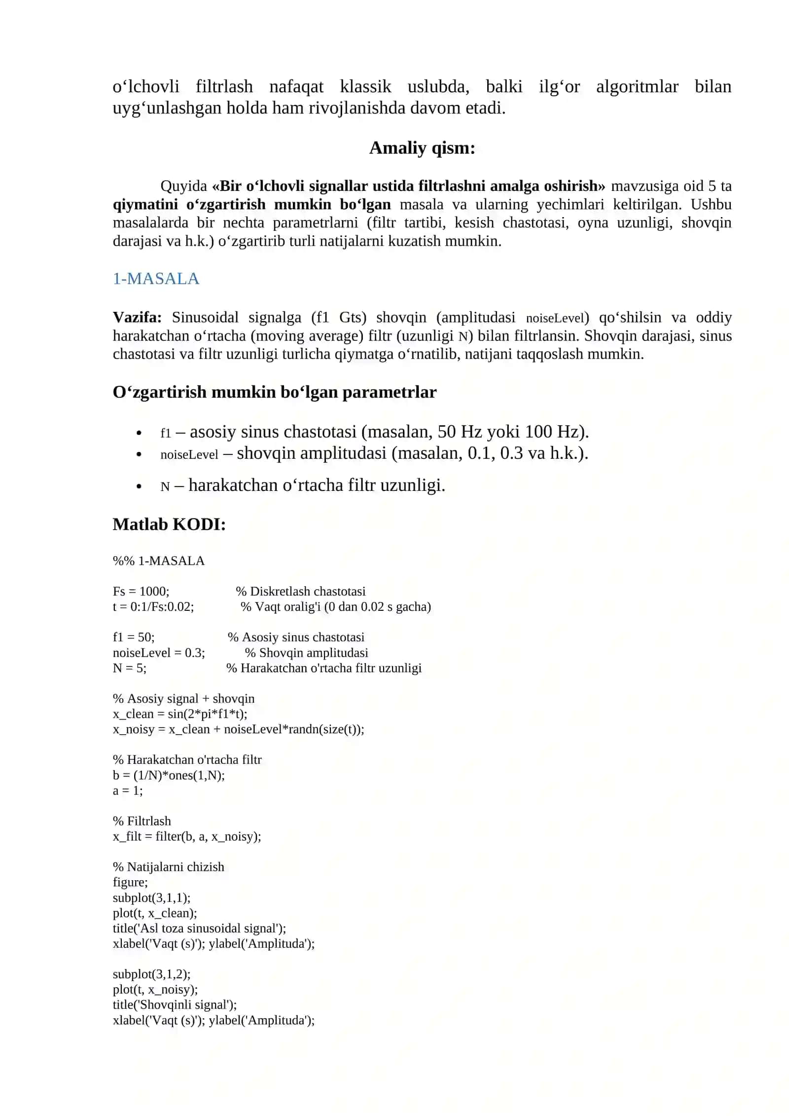Amaliy mashg'ulot: Bir va ikki o‘lchovli signallar ustida filtrlash 3
