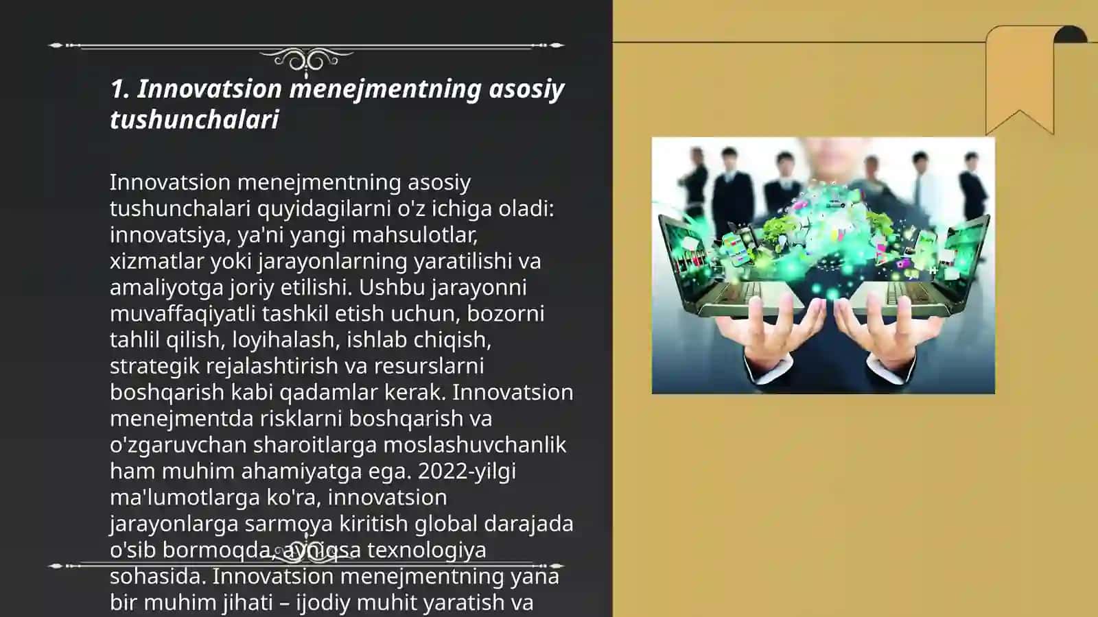 Innovatsion menejmentning asosiy tushunchalari, maqsadlari va vazifalari. Innovatsion menejmentning usullari va vazifalari. Innovatsion faoliyatning tashkiliy shakllari 3