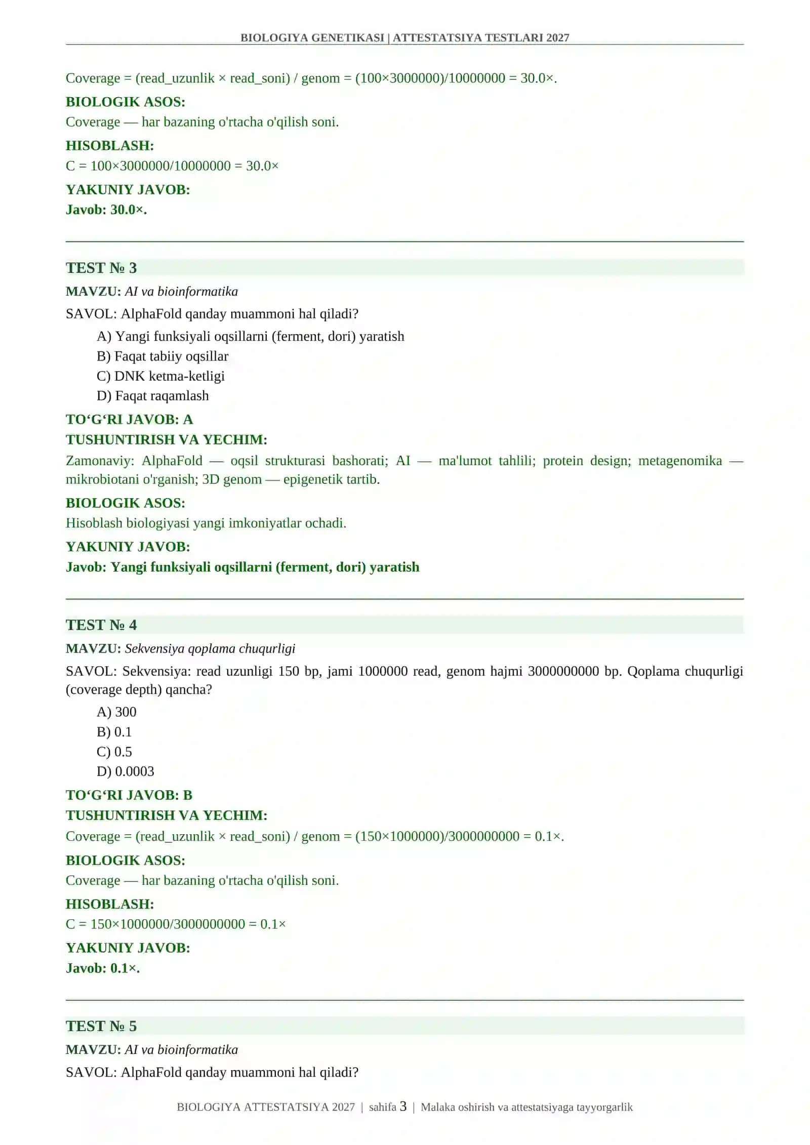 BIOLOGIYA GENETIKASI | ATTESTATSIYA TESTLARI 2027 3