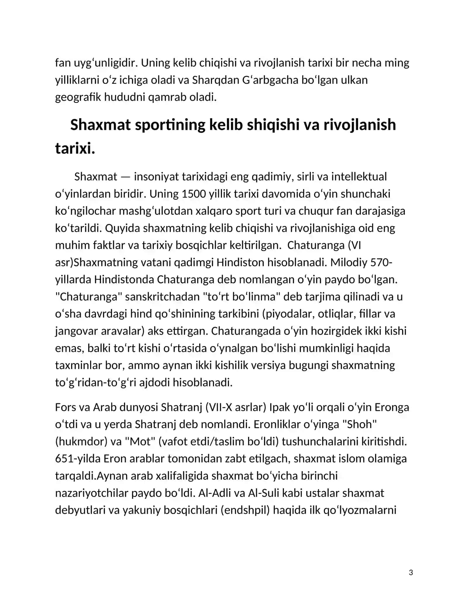 Shaxmat sportining kelib chiqishi va rivojlanish tarixi 3