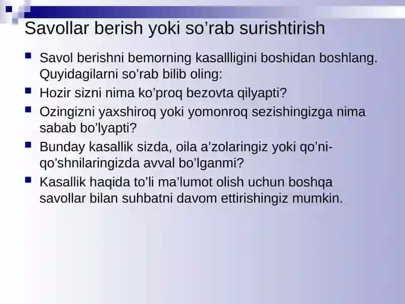 Jarrohlik bemorlarni tekshirish usullari. Jarrohlik, operatsiyadan oldingi va operatsiyadan keyingi davr 3