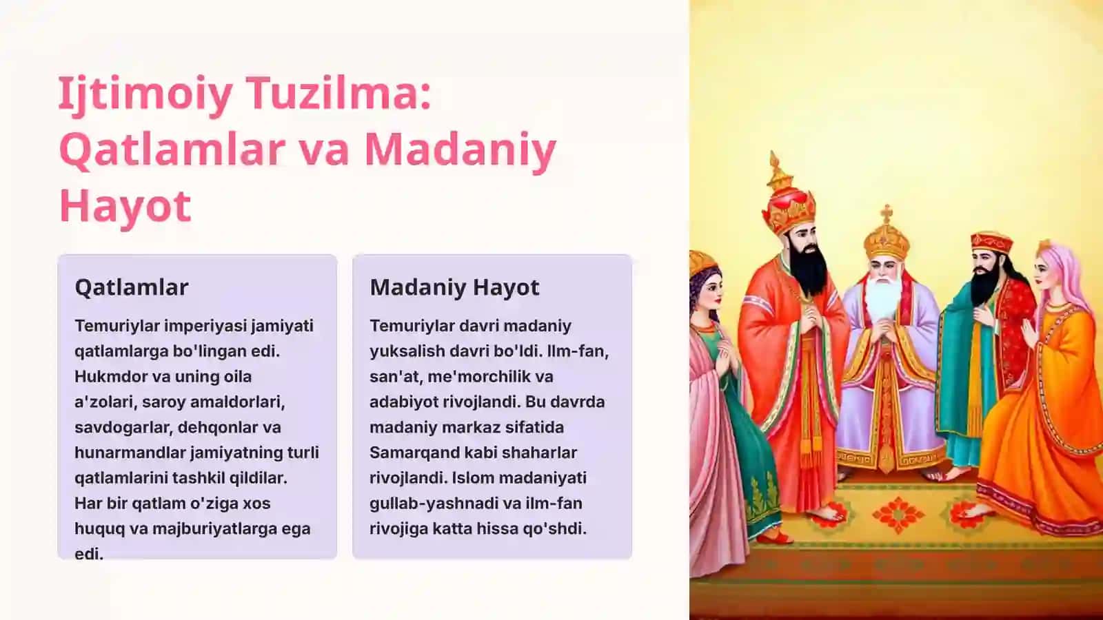 Temuriylar Hukmronligi: Siyosiy, Ijtimoiy va Iqtisodiy Hayot mavzusida tayyor taqdimot 3