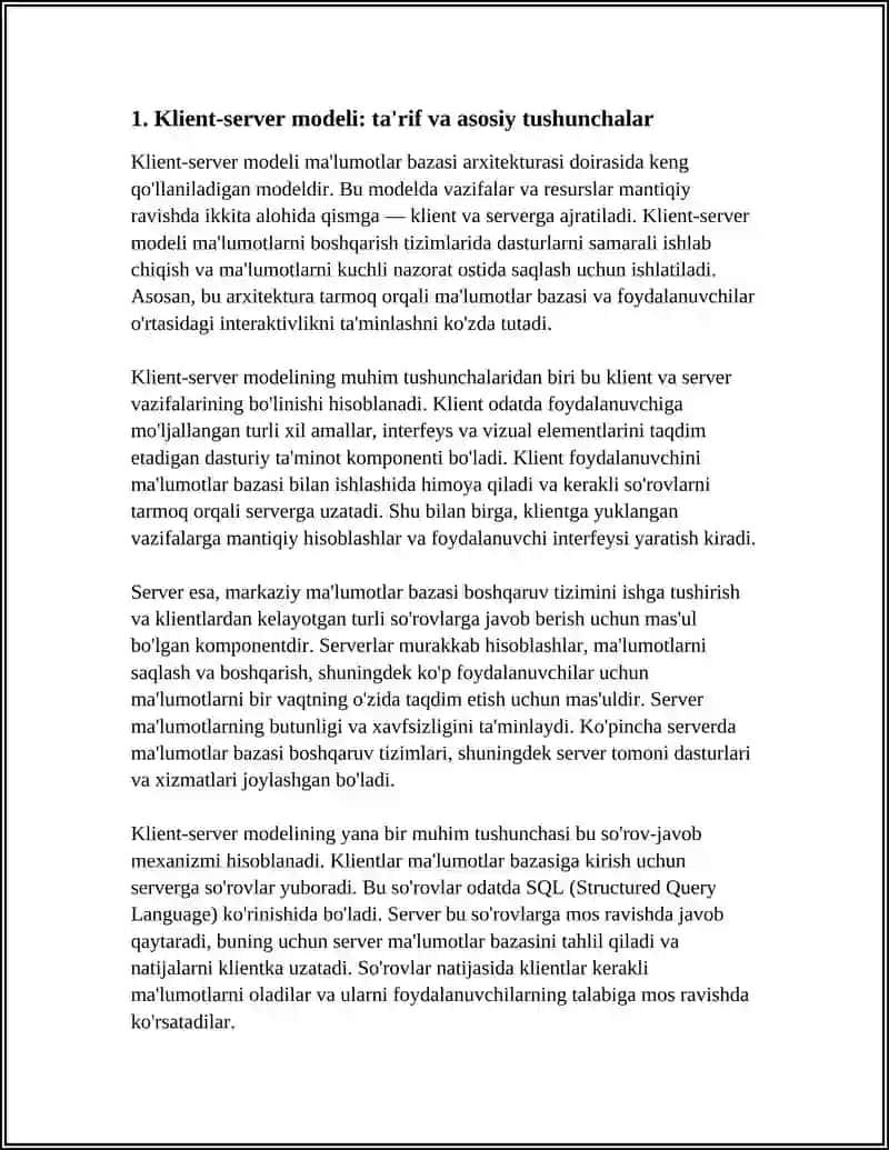 MA'LUMOTLAR BAZASI ARXITEKTURASI: CLIENT-SERVER MODELI 3
