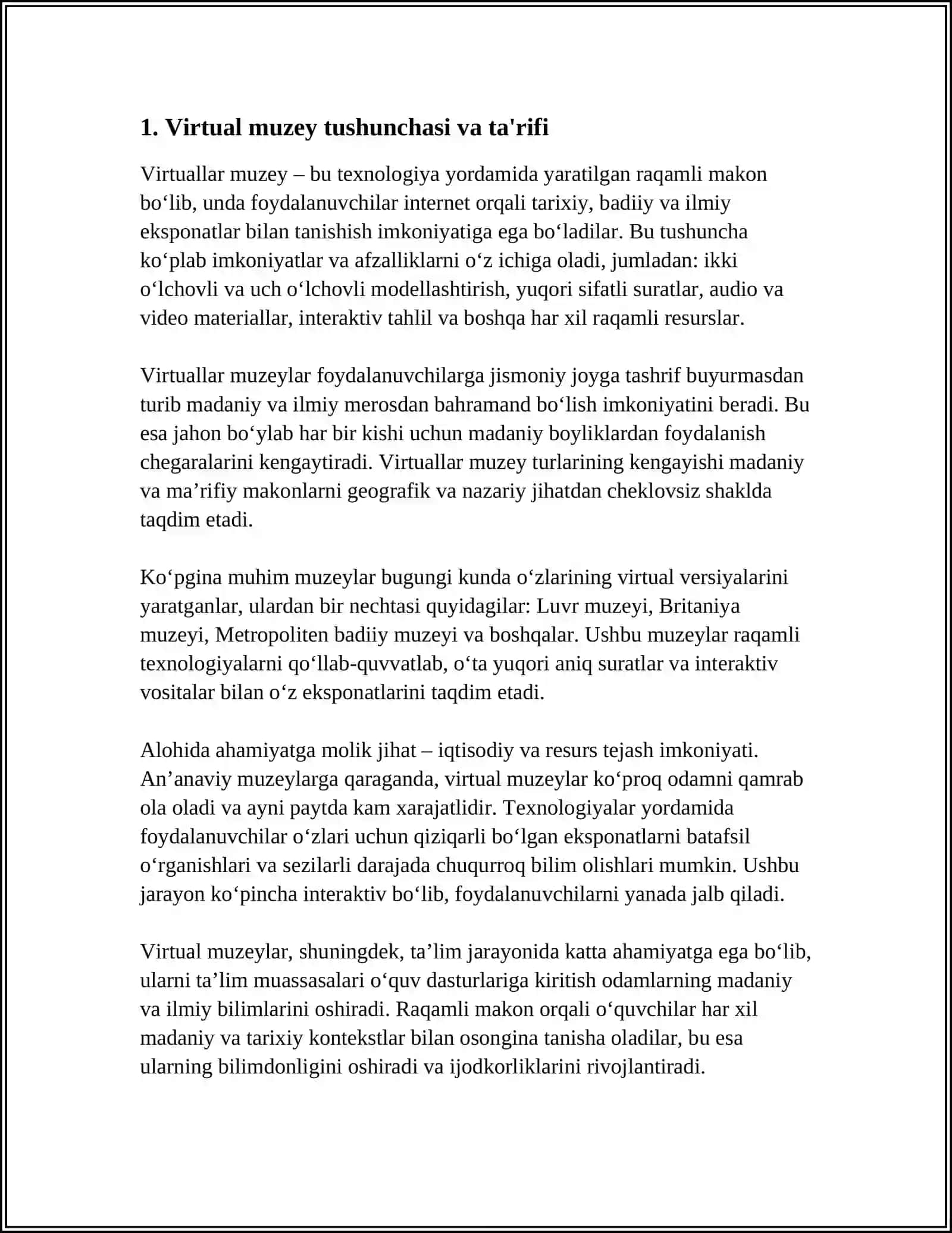Virtual muzeylar va ularning ahamiyati 3