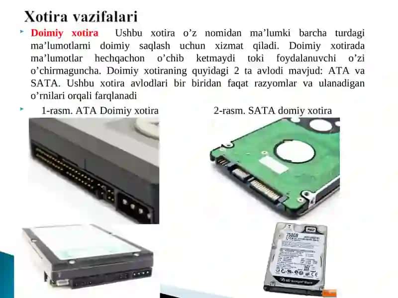Kompyuterlarning xotirasini tashkil etilishi Xotira turlari.Ularning vazifasi 3