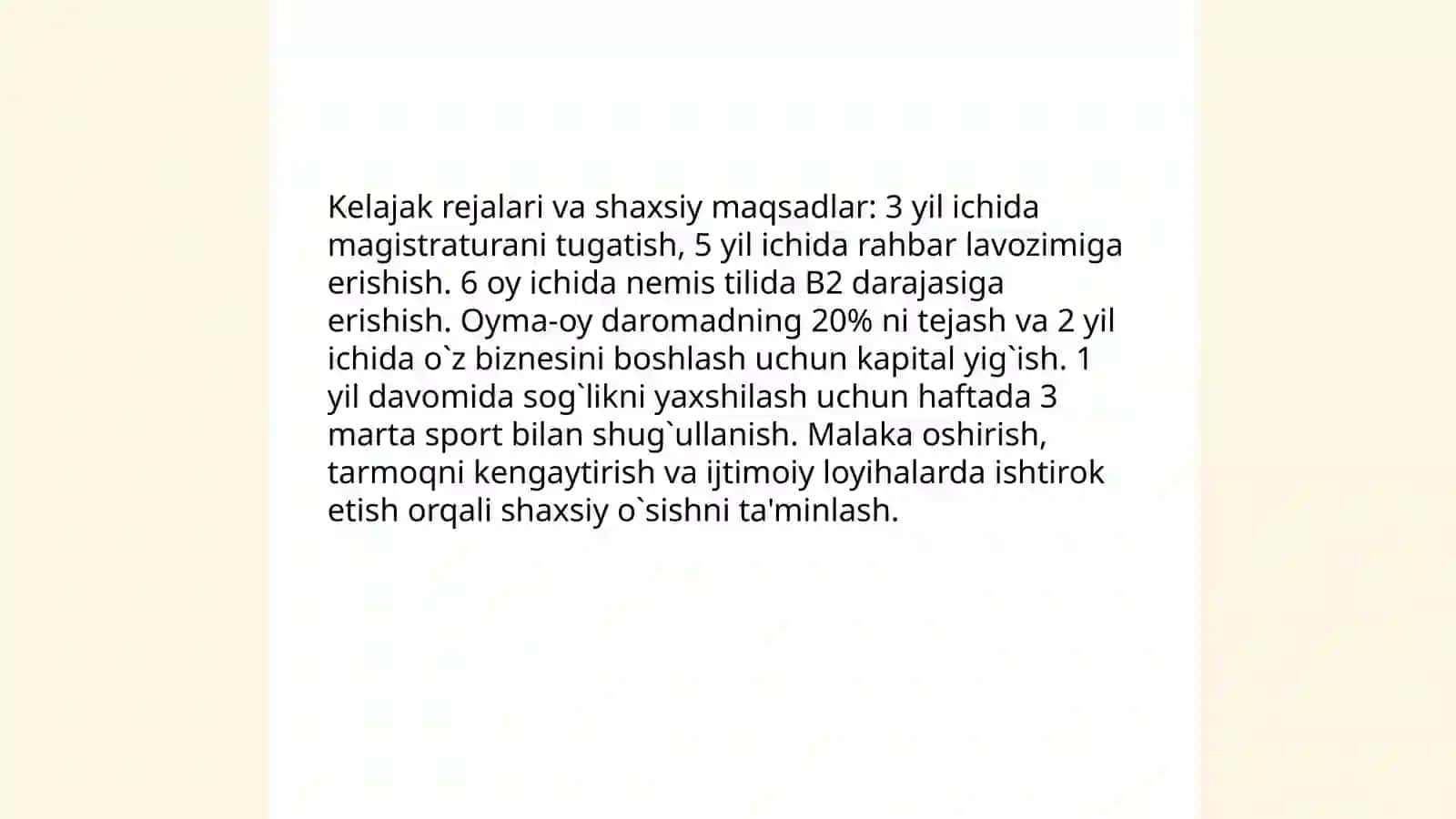 Kelajak rejalari va shaxsiy maqsadlar 3