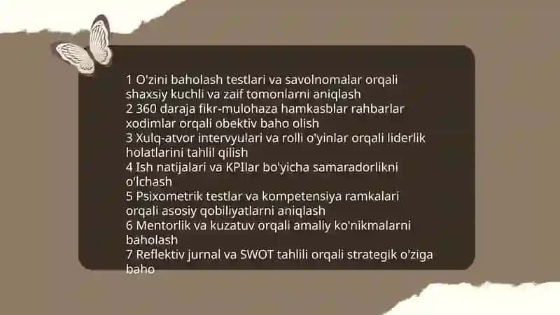 O'zingizning rahbarlik qobilyatingizni baholab, SWOT tahlil qilish 3
