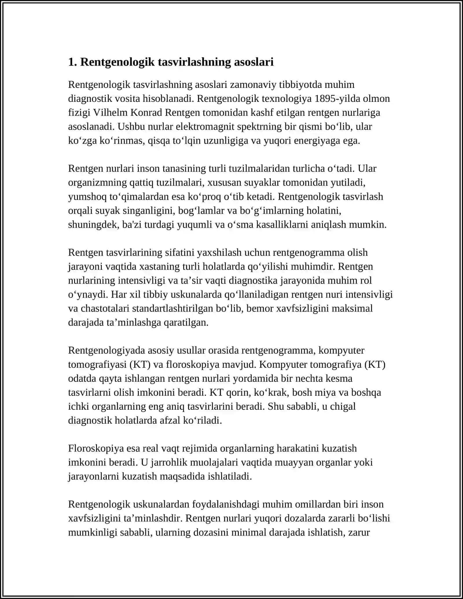 Rentgenologik Tekshirish Usullari: Rengtgenologik Tekshirish Usuli 3