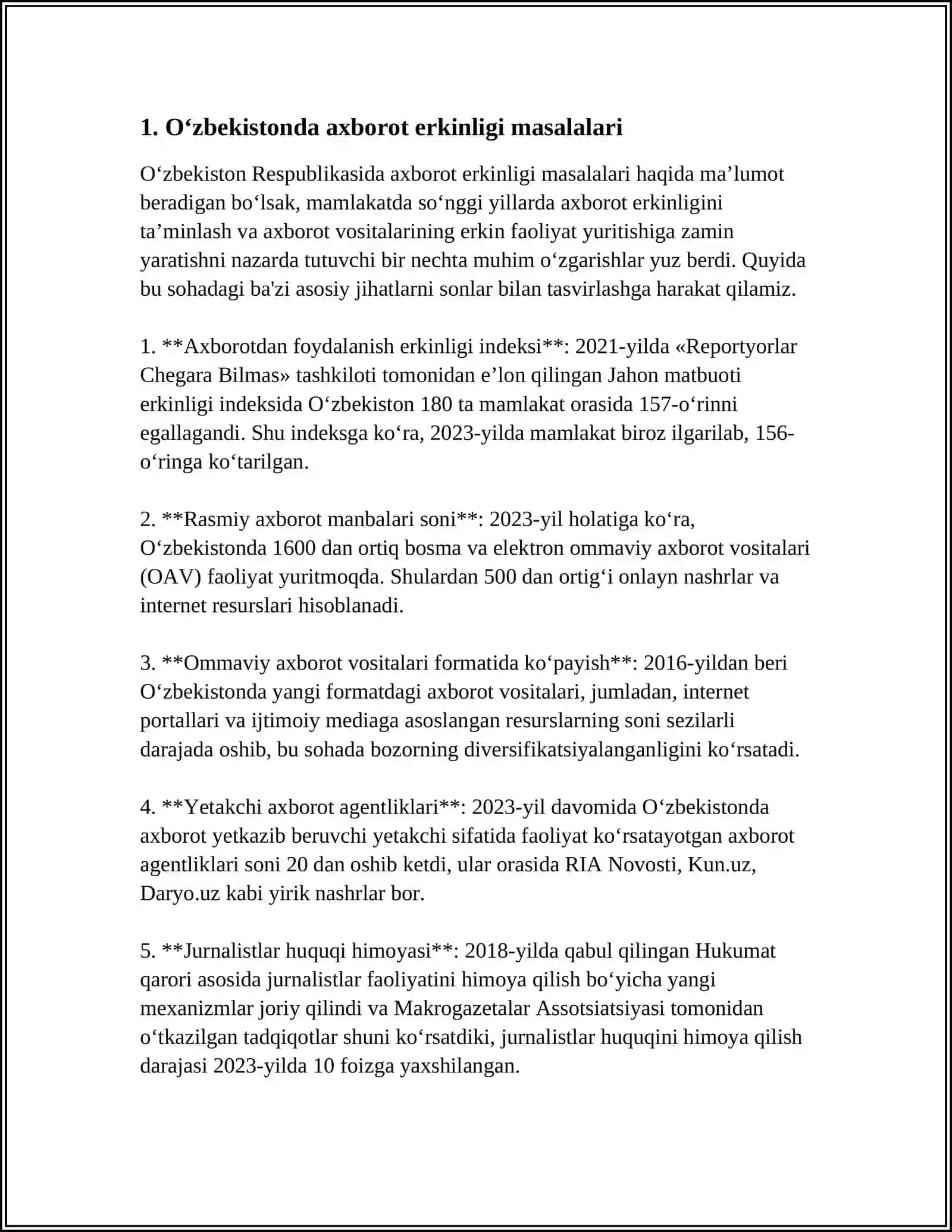 Oʻzbekistonda Ommaviy Axborot Vositalarining Faoliyati 2024-2025 3