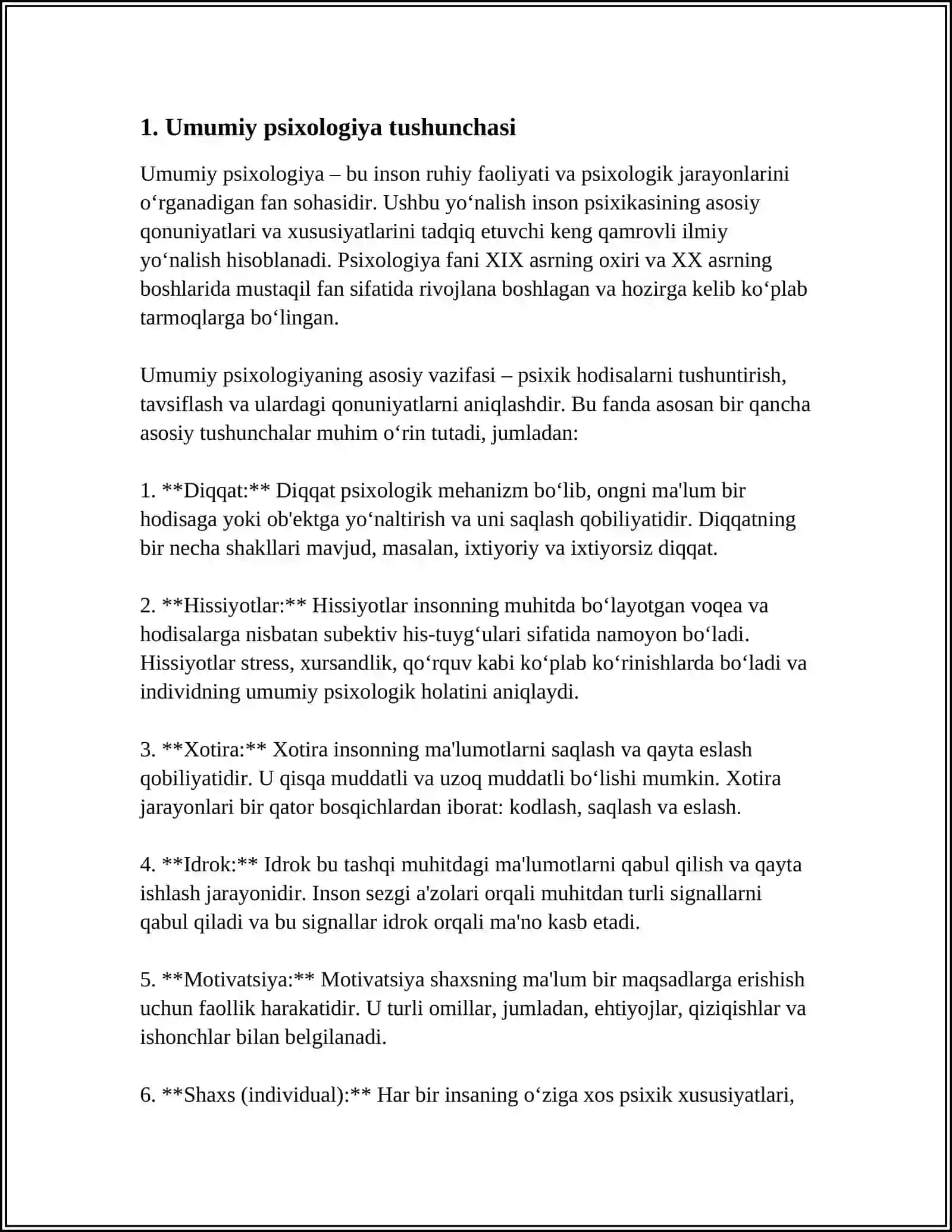 UMUMIY PSIXOLOGIYA FANNING PREDMET, VAZIFALARI, METODLARI 3