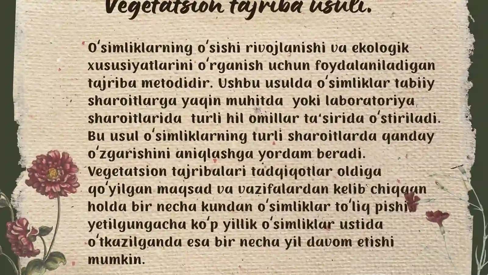 Vegetatsion tajriba usuli 3