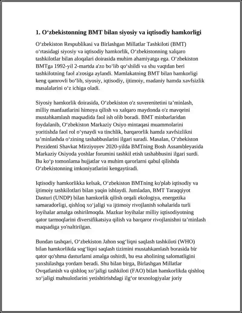 O'zbekistonning Xalqaro Tashkilotlar Bilan Hamkorlik Aloqalari 3