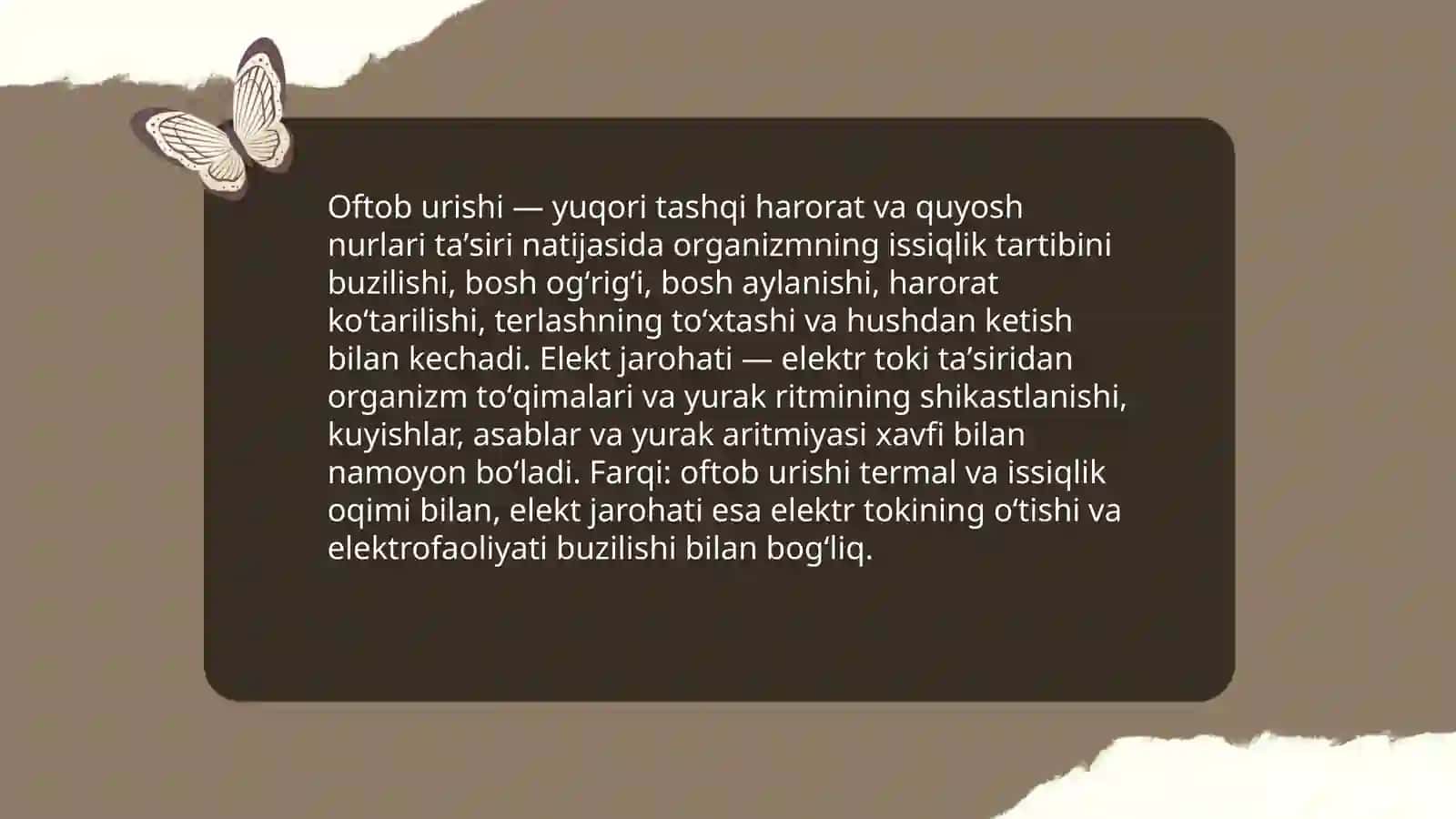 Oftob urganda va elekt jarohati haqida prizintatsiya 3