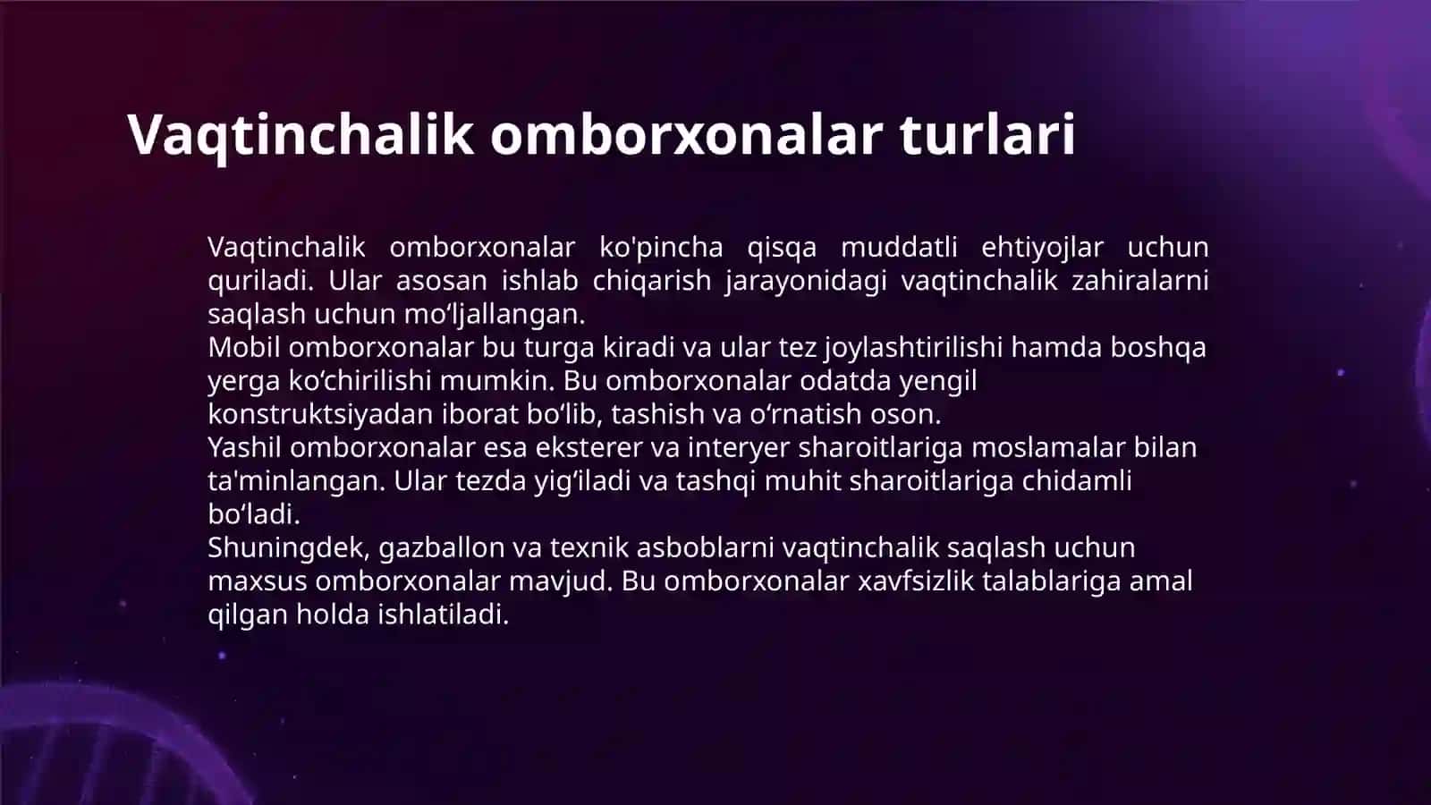VAQTINCHALIK VA DOIMIY OMBORXONALARNI TURLARI, TUZILISHI VA O‘LCHAMLARI 3