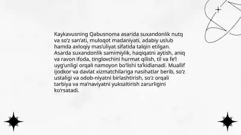Kaykavusning "Qabusnoma" asarida suxandonlik xususida 3