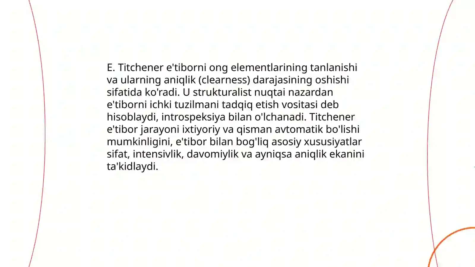 E. Titchenerning diqqat malumotnomasidagi qarashlari tahlili 3