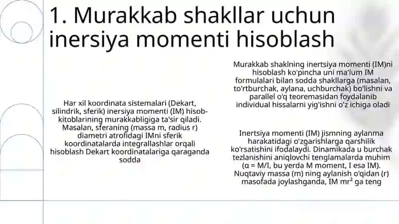 MEHANIKA TIZIMI DINAMIKASIGA KIRISH INERSIYASI MOMENTI 3