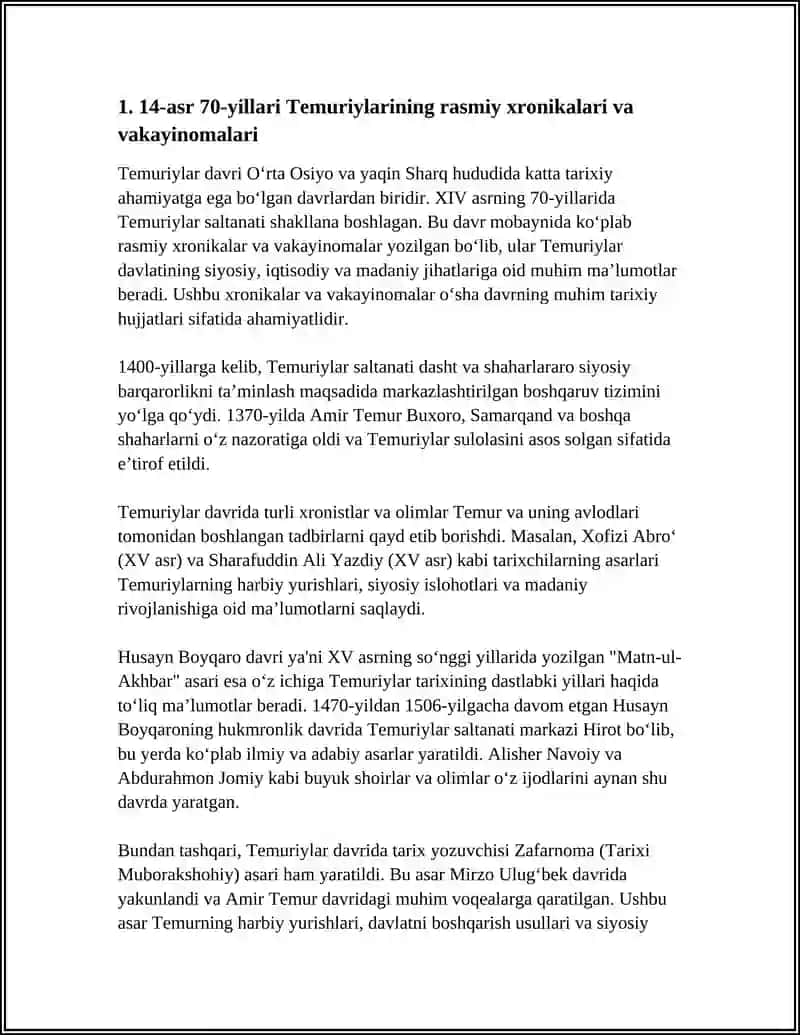 TEMURIYLAR DAVRI MANBALARI (14 ASR 70-YILARI) 3