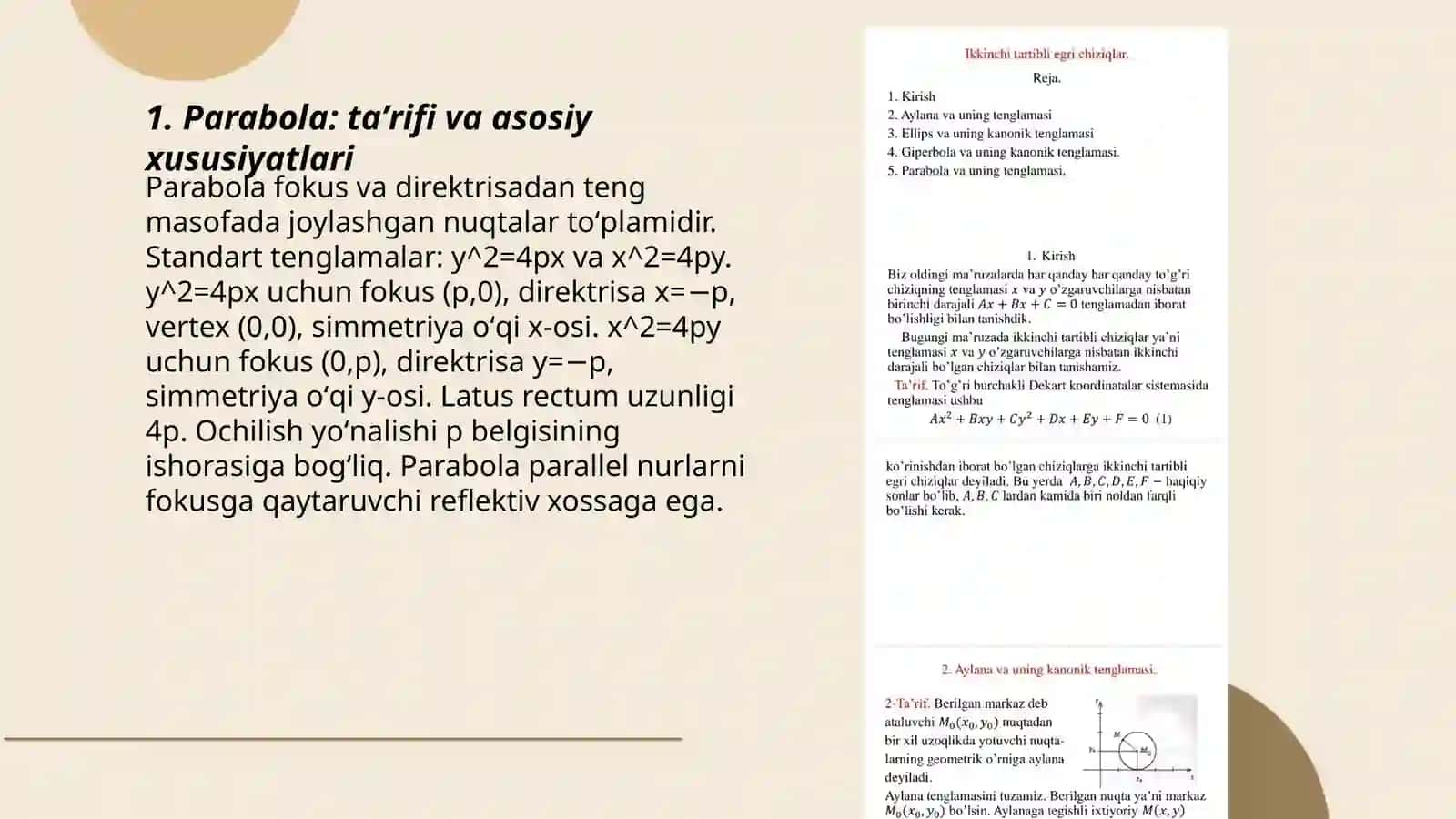 Parabola: taʼrifi va asosiy xususiyatlari 3