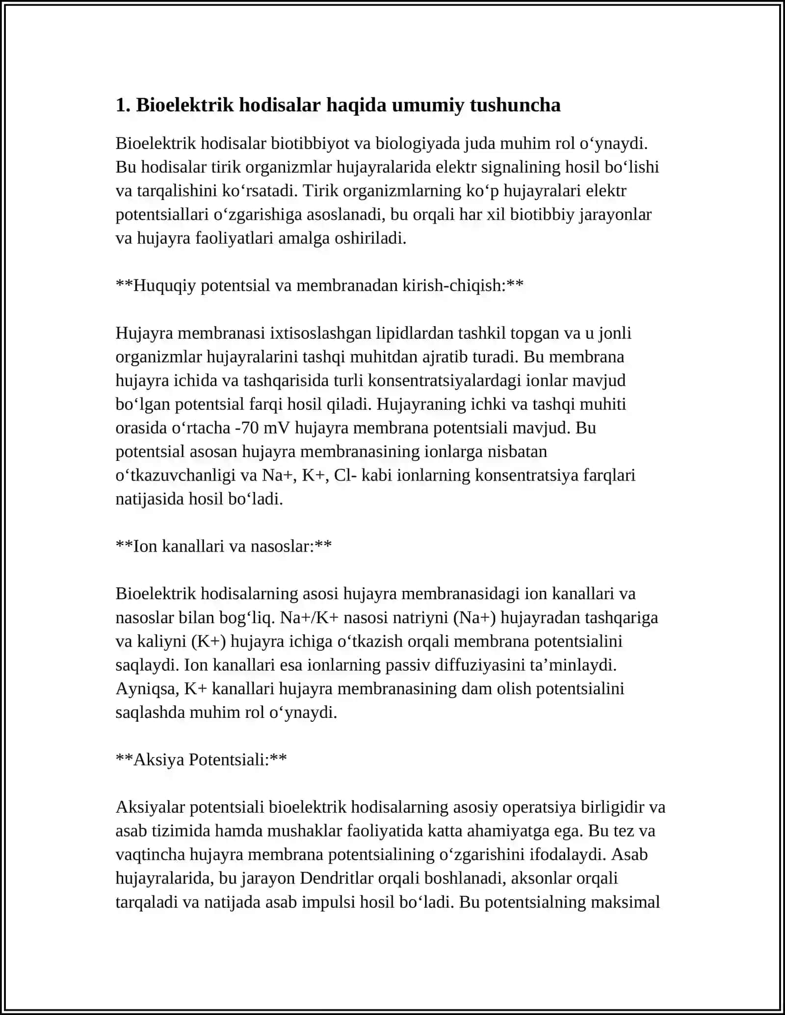 QÔZĞALUVCHAN TÔQIMALARDA BIOELEKTRIK HODISALAR.TASIRLASH QONUNLARI TIBBIYOTDA AXAMIYATI 3