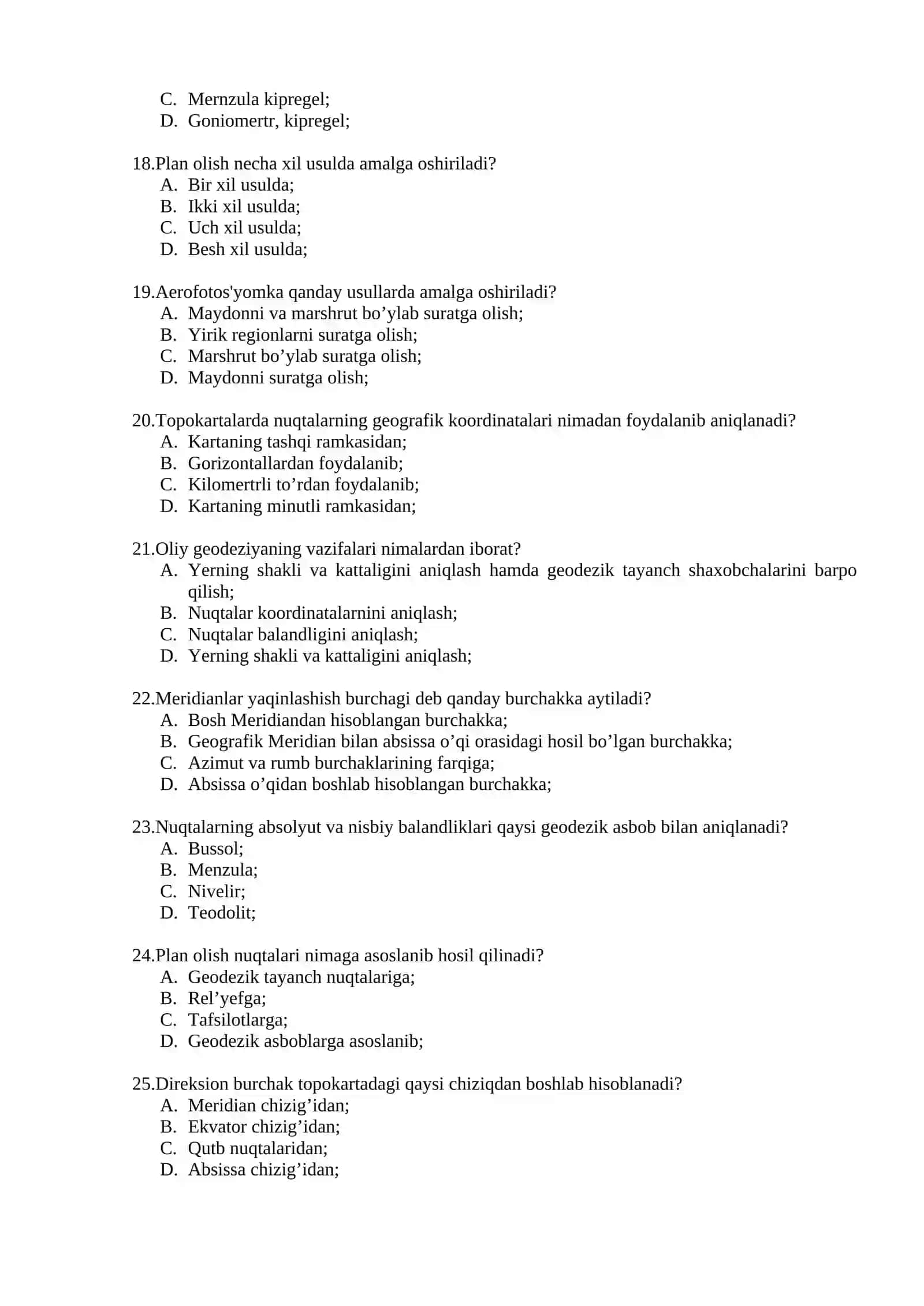 Topografiya, kartografiya va GIS fanidan test savollari 3