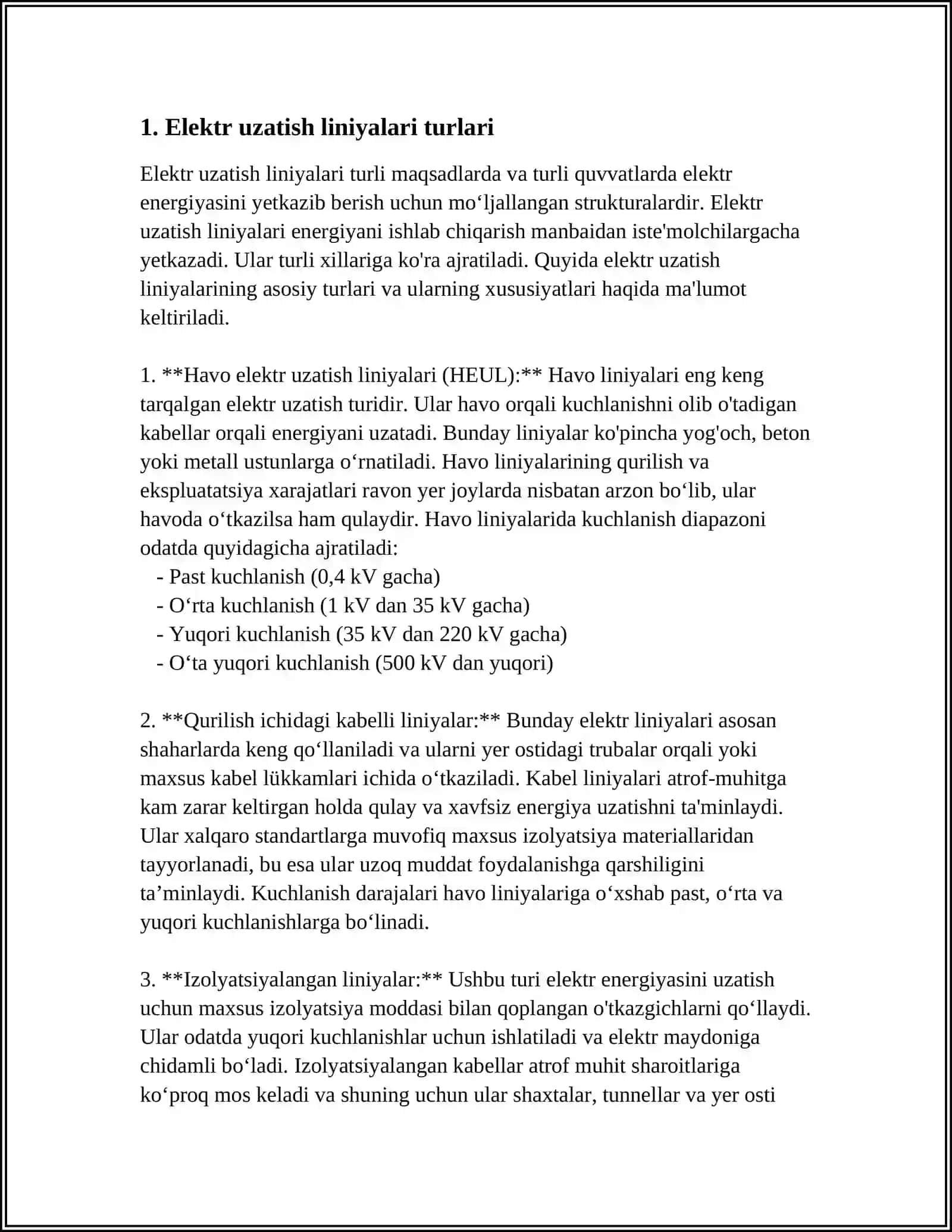 ELEKTR UZATISH LINIYALARI VA ULARNING ASOSIY ELEMENTLARI 3