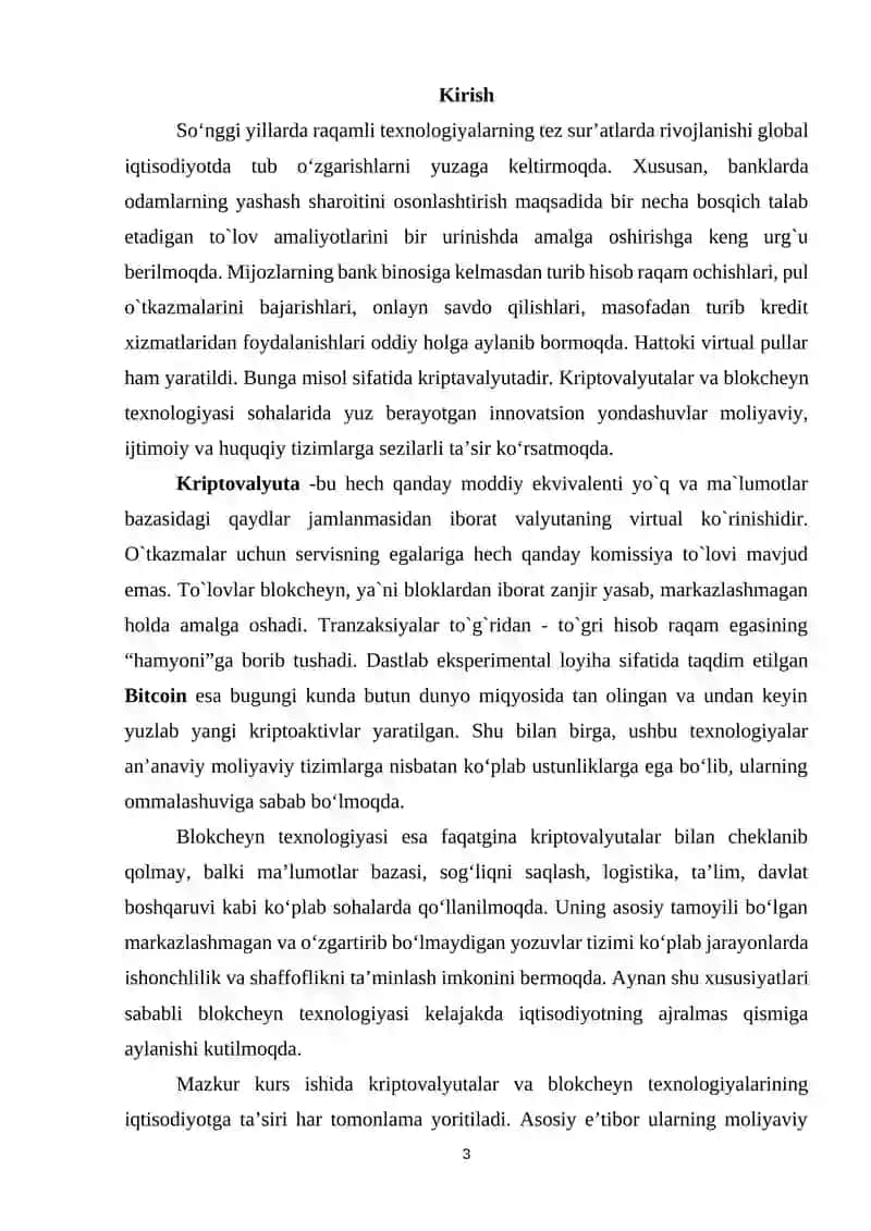 KRIPTOVALYUTALAR VA BLOKCHEYN TEXNOLOGIYALARINING IQTISODIYOTGA TA’SIRI 3
