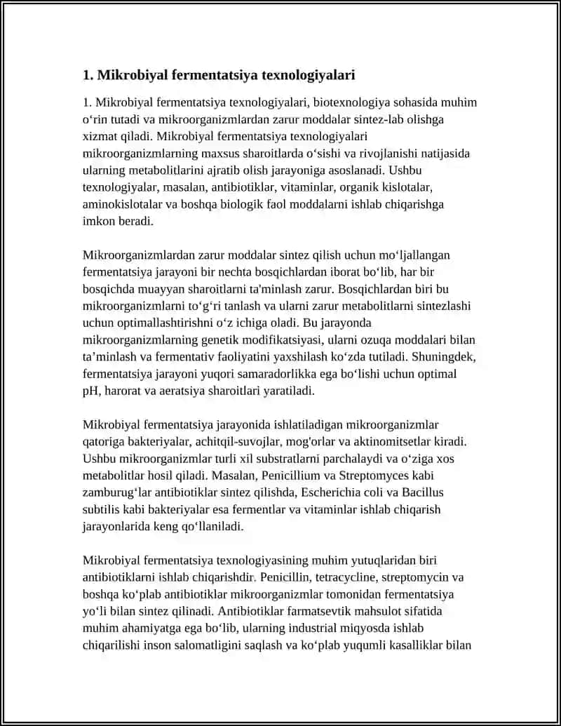 MIKROORGANIZMLARDAN ZARUR MODDALAR SINTEZLAB OLISH 3