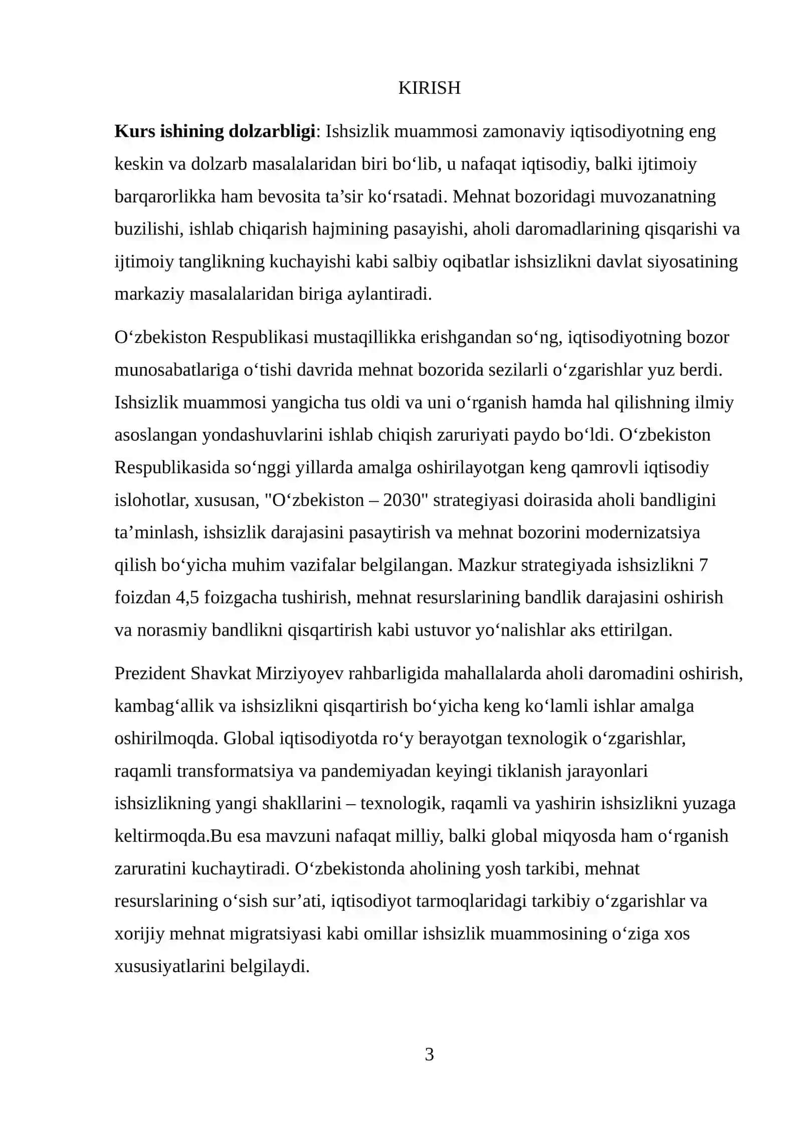 O'zbekistonda ishsizlik: zamonaviy shakllari, sabablari va kamaytirish usullari 3