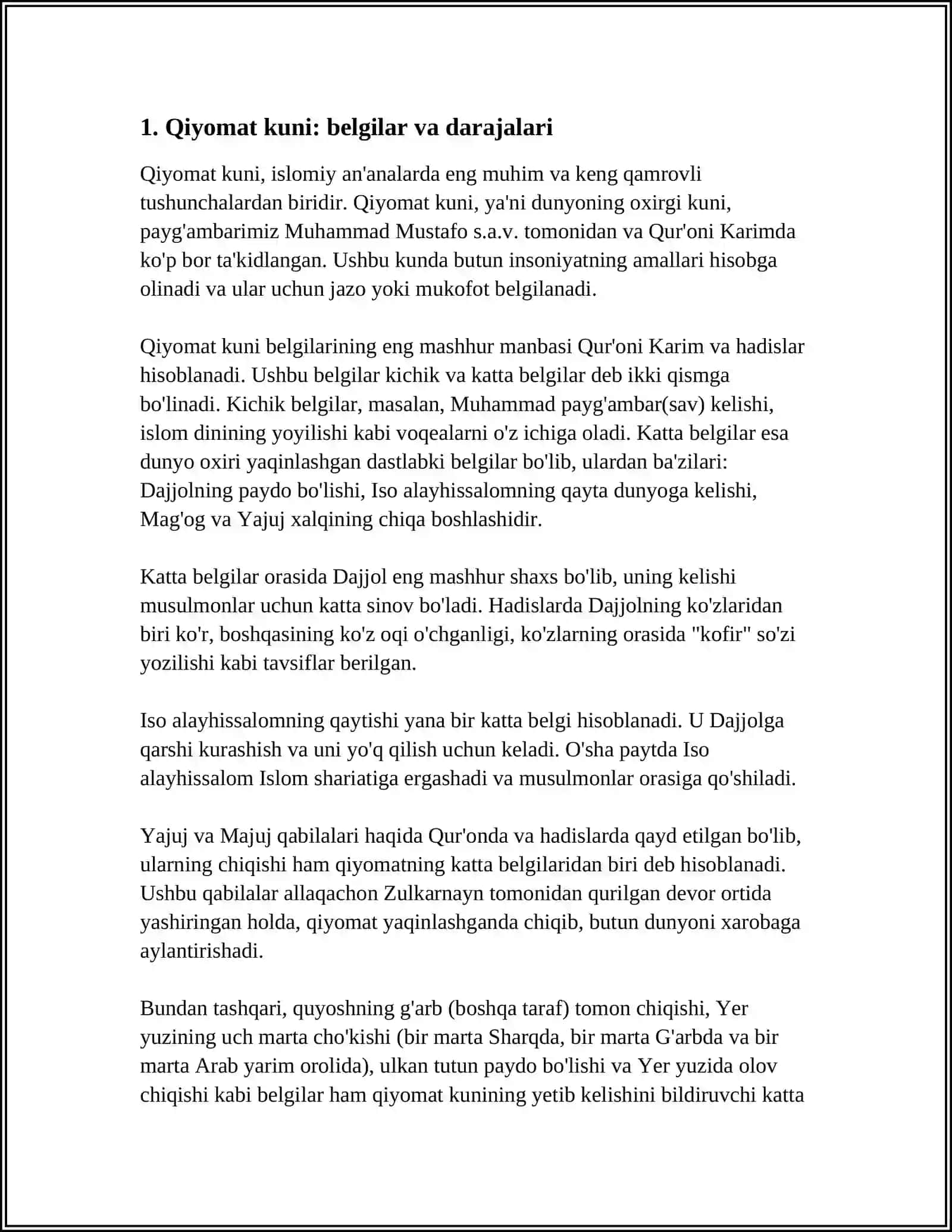 ESXATALOGIYANING MOHIYATI:QIYOMAT VA OXIRAT DUNYOSI 3